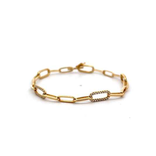 .57 Pave Diamond Paperclip Link Bracelet in 14k Yellow Gold