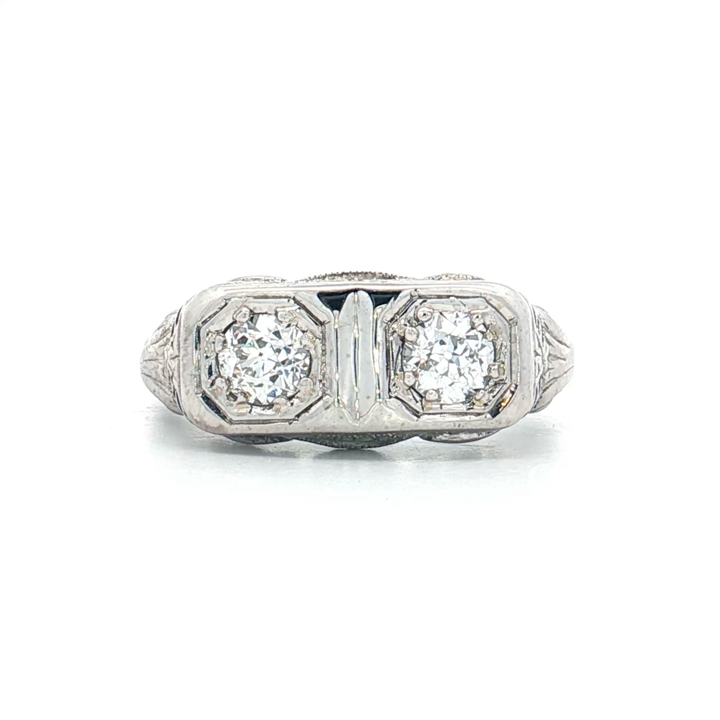 .58 Art Deco Toi Et Moi Diamond Ring 18k White Gold