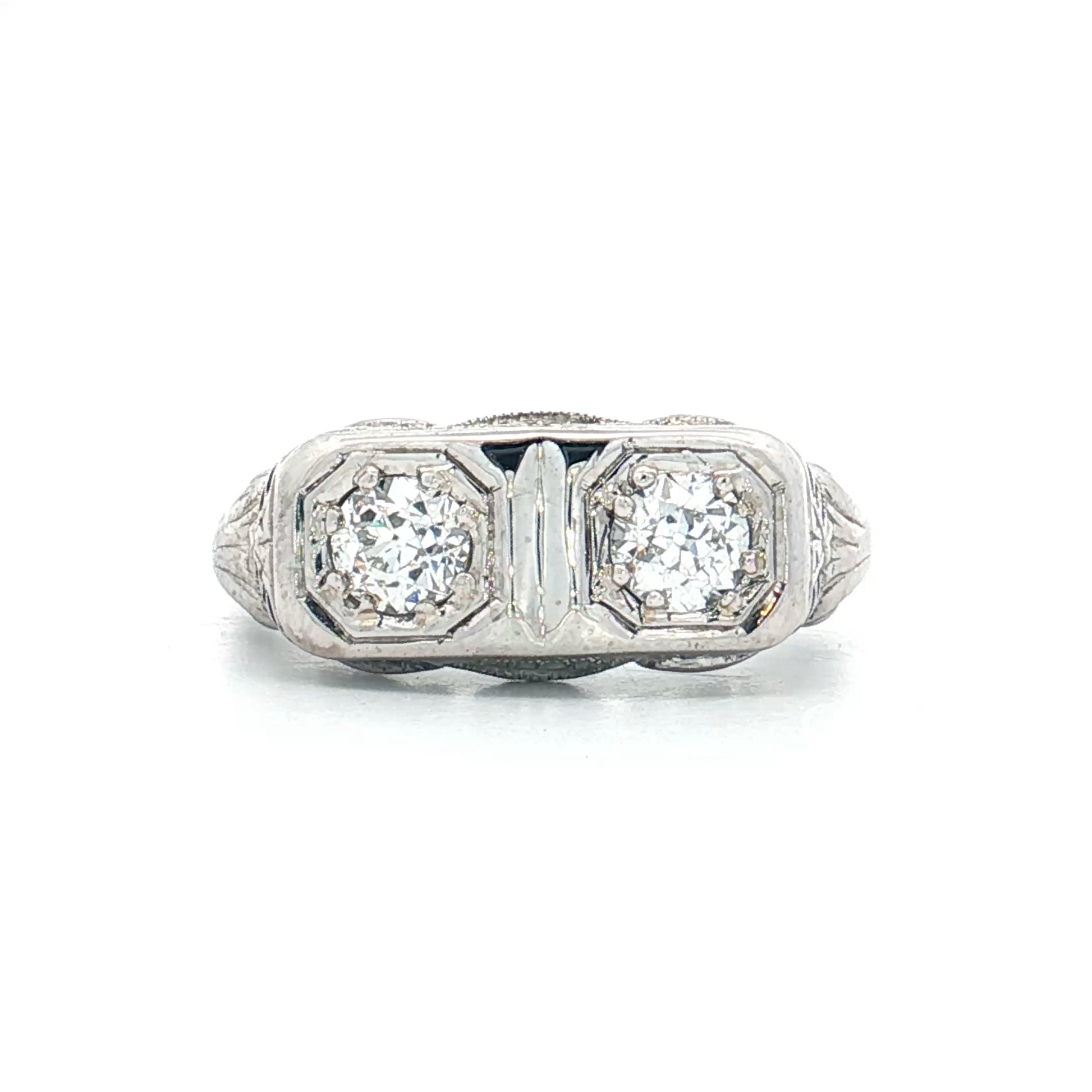 .58 Art Deco Toi Et Moi Diamond Ring 18k White Gold
