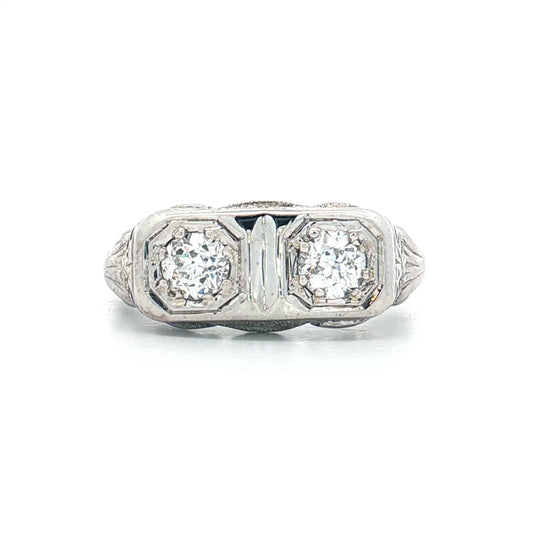 .58 Art Deco Toi Et Moi Diamond Ring 18k White Gold