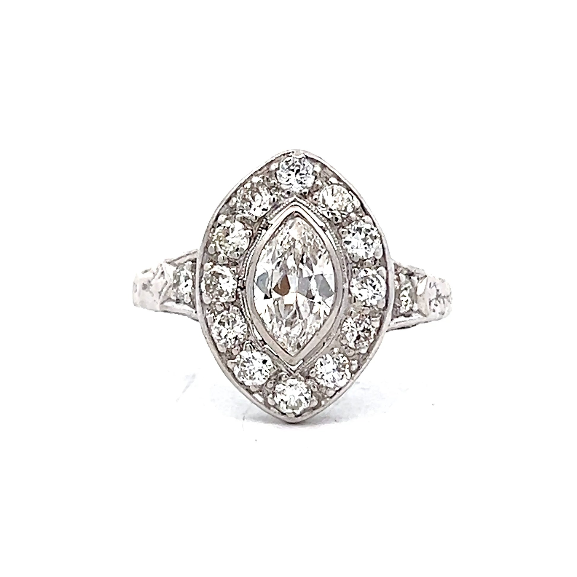 60 Antique Deco Marquise Diamond Engagement Ring Platinum
