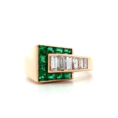 .60 Vintage 1960s Emerald & Diamond Cocktail Ring 14k