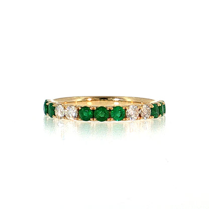 .63 Emerald & Diamond Half-Eternity Wedding Band 14k