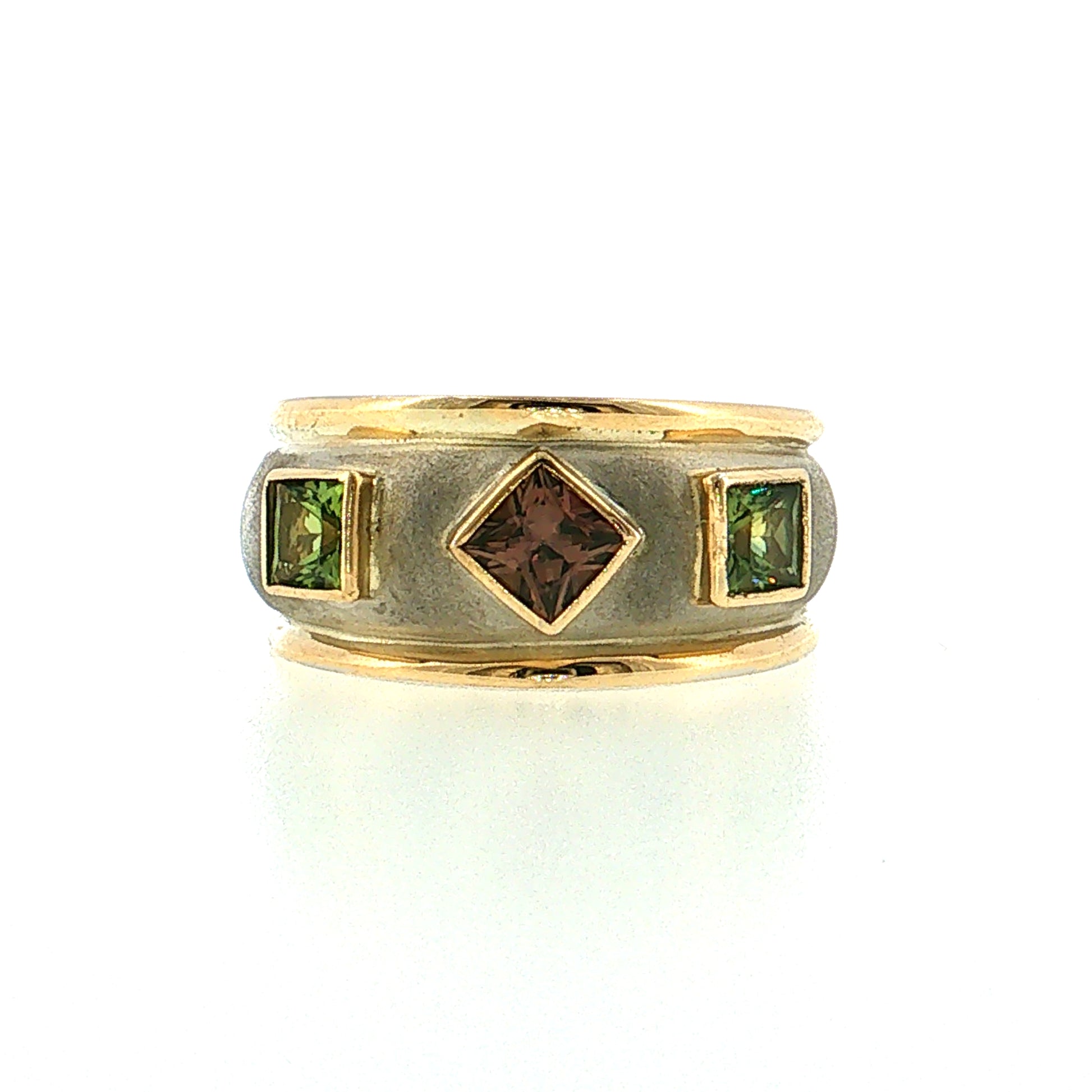 .63 Men's Pink Tourmaline & Peridot Ring 14k
