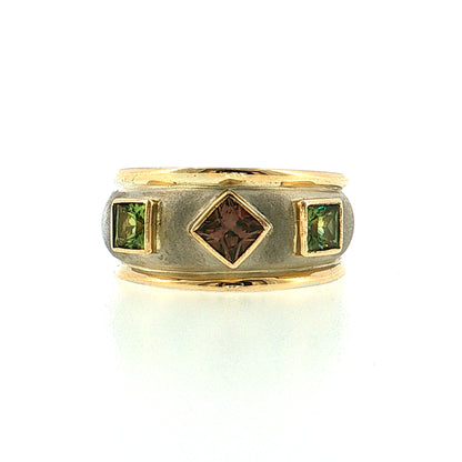 .63 Men's Pink Tourmaline & Peridot Ring 14k