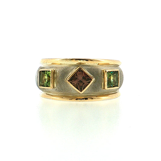 .63 Men's Pink Tourmaline & Peridot Ring 14k