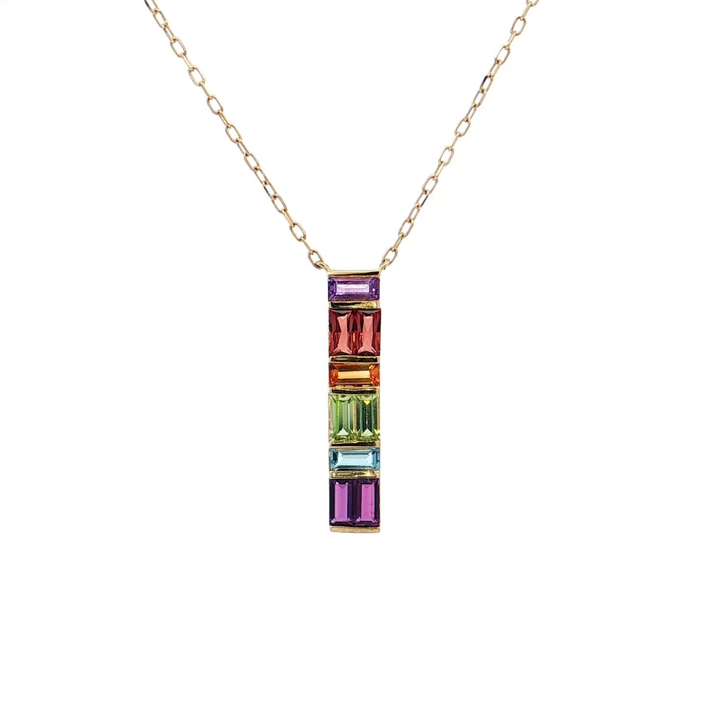 .63 Multi-Gemstone Bar Pendant Necklace 14k