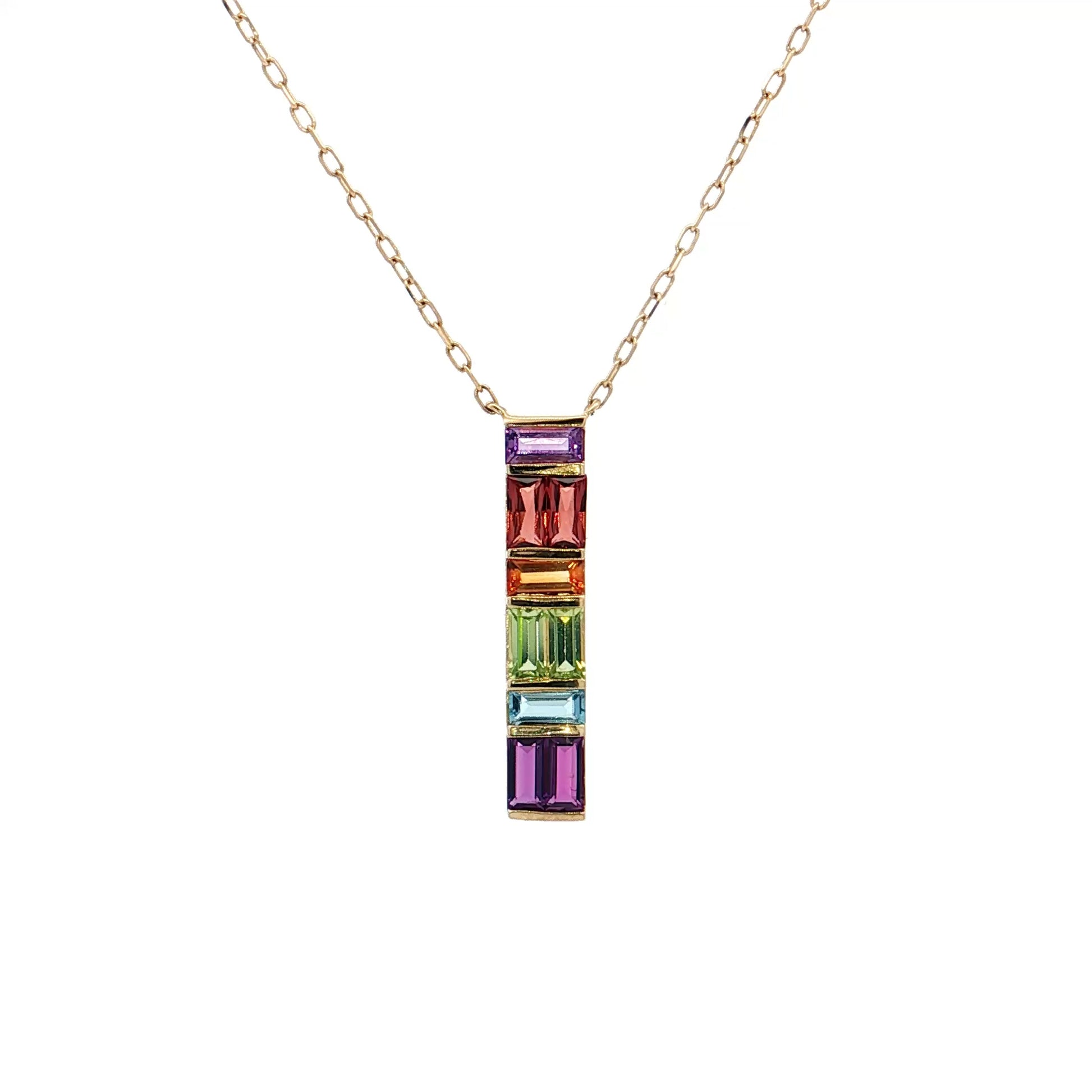.63 Multi-Gemstone Bar Pendant Necklace 14k
