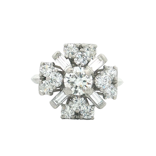 .63 Round & Baguette Diamond Cocktail Ring in Platinum
