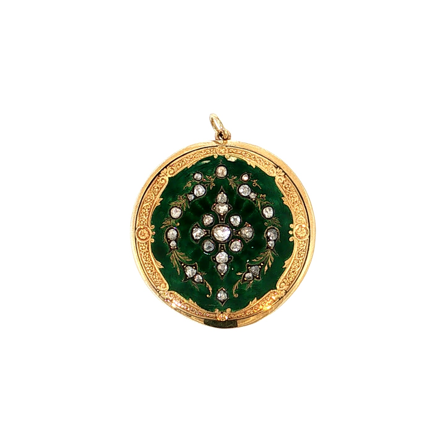 .63 Victorian Diamond Enamel Medallion Pendant 18k