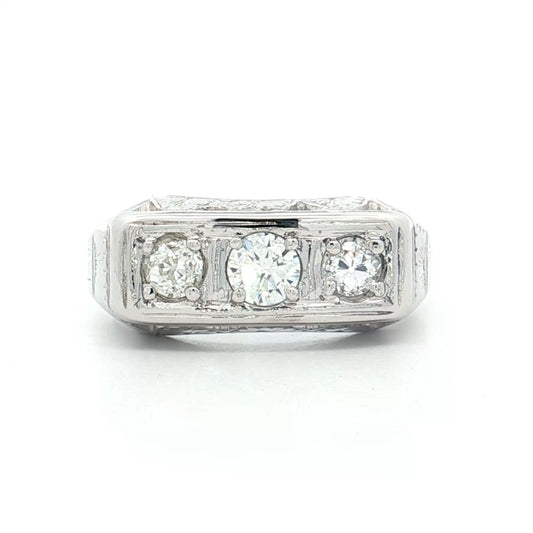 .63 Vintage Deco Three Stone Engagement Ring 18k