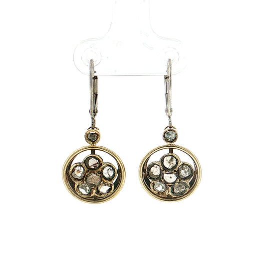 .64 Antique Edwardian Diamond Drop Earrings Two-Tone 14K