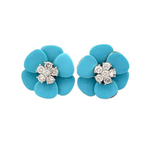 .64 Diamond & Turquoise Flower Earrings in 14k