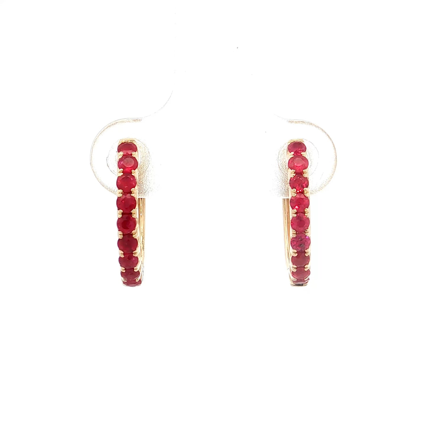 .64 French Set Ruby Hoop Earrings 14k Yellow Gold