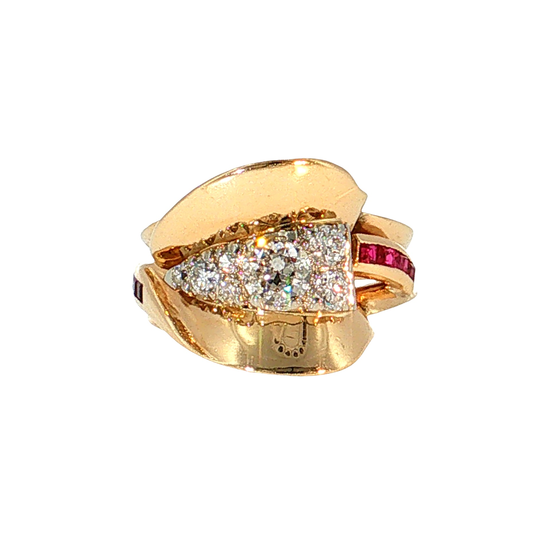 .64 Vintage Retro Diamond & Ruby Cocktail Ring 14k