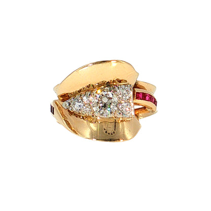 .64 Vintage Retro Diamond & Ruby Cocktail Ring 14k