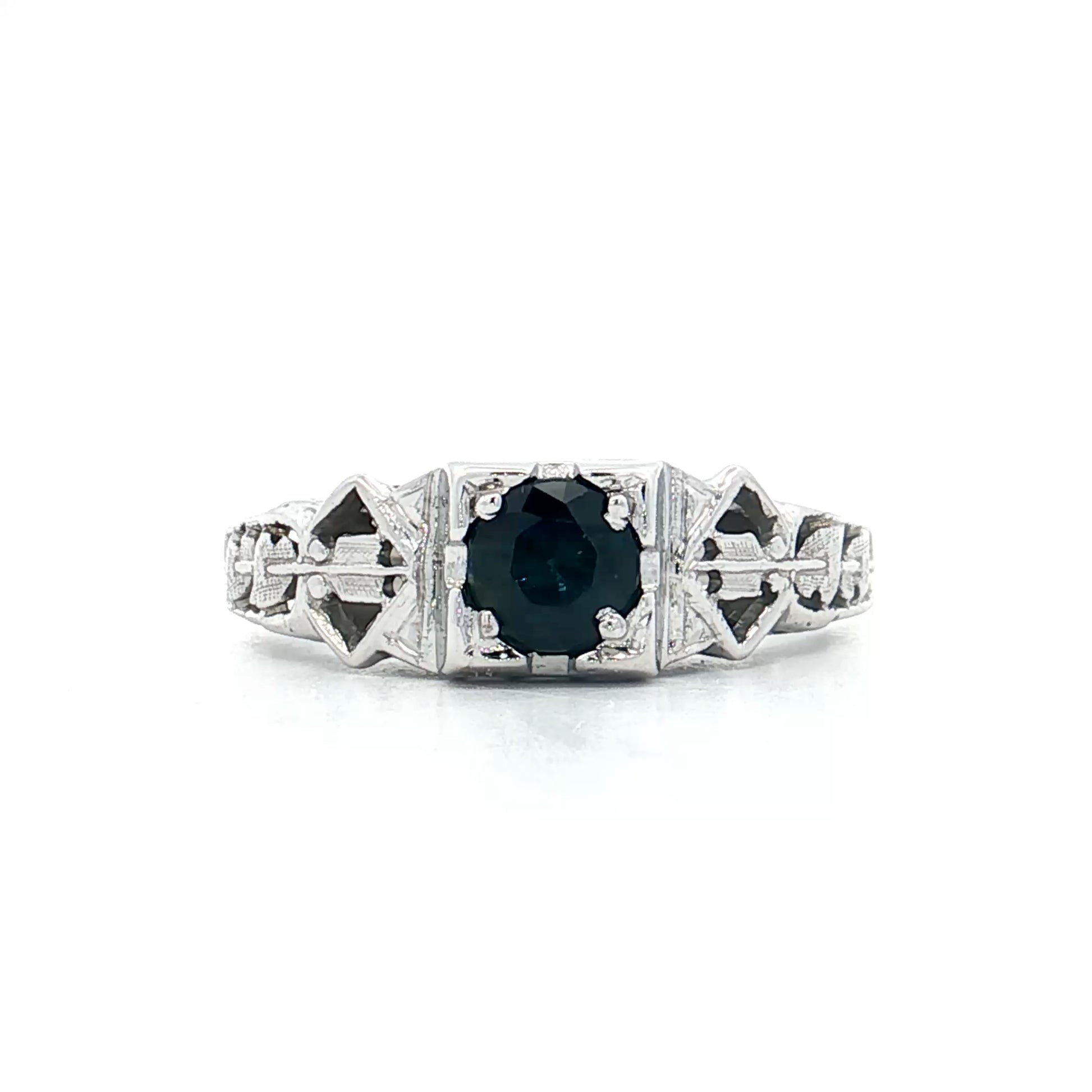 .65 Antique Deco Sapphire Engagement Ring 18k