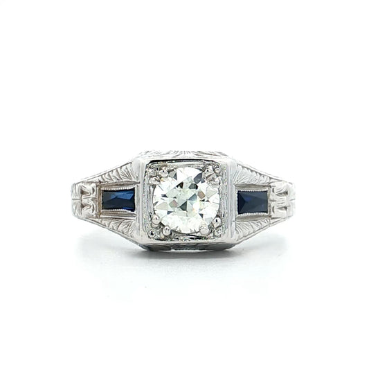 .65 Antique Diamond & Sapphire Engagement Ring in 20k