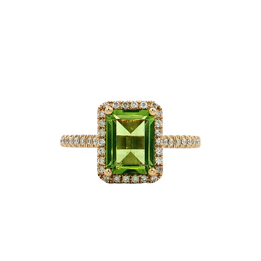 .65 Peridot & Diamond Halo Cocktail Ring 14k