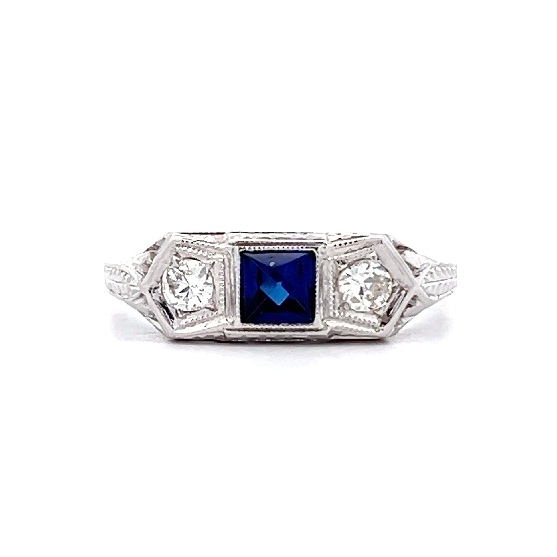 .65 Vintage Art Deco Sapphire Three Stone Ring in 18k