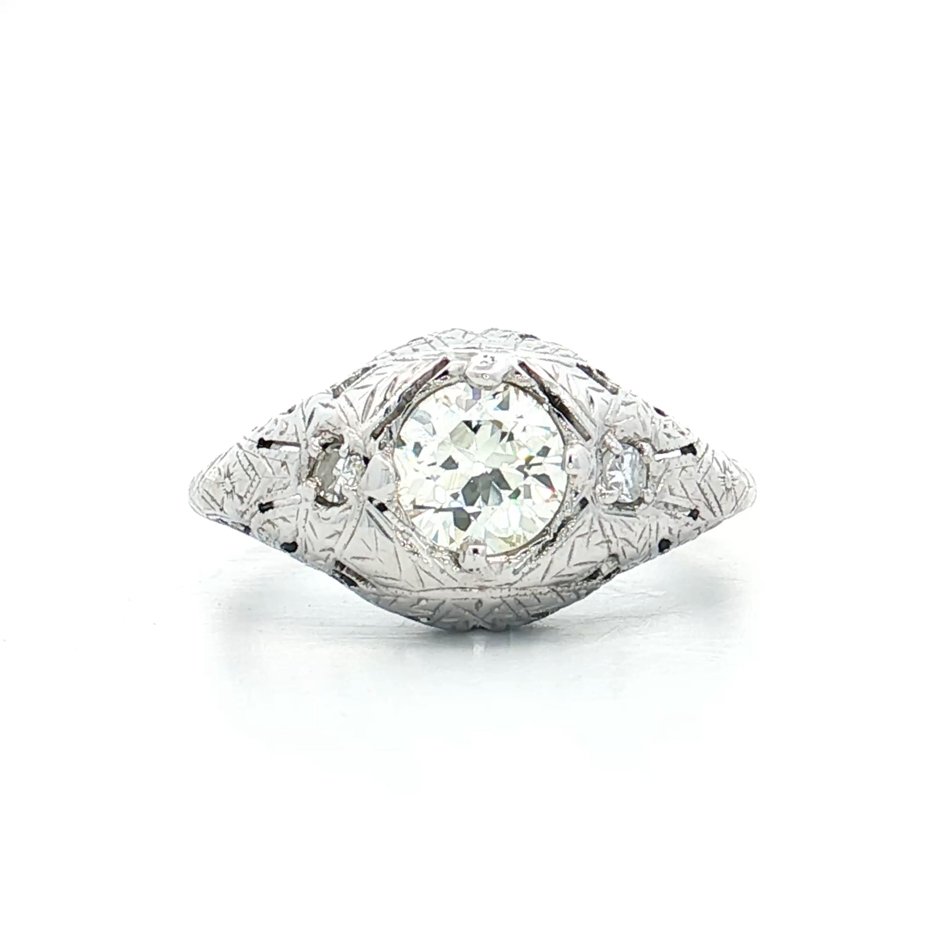 .66 Vintage Deco Diamond Filigree Engagement Ring 18k