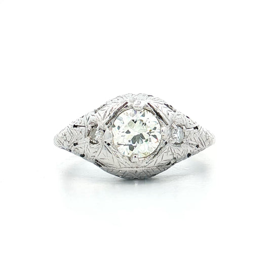 .66 Vintage Deco Diamond Filigree Engagement Ring 18k