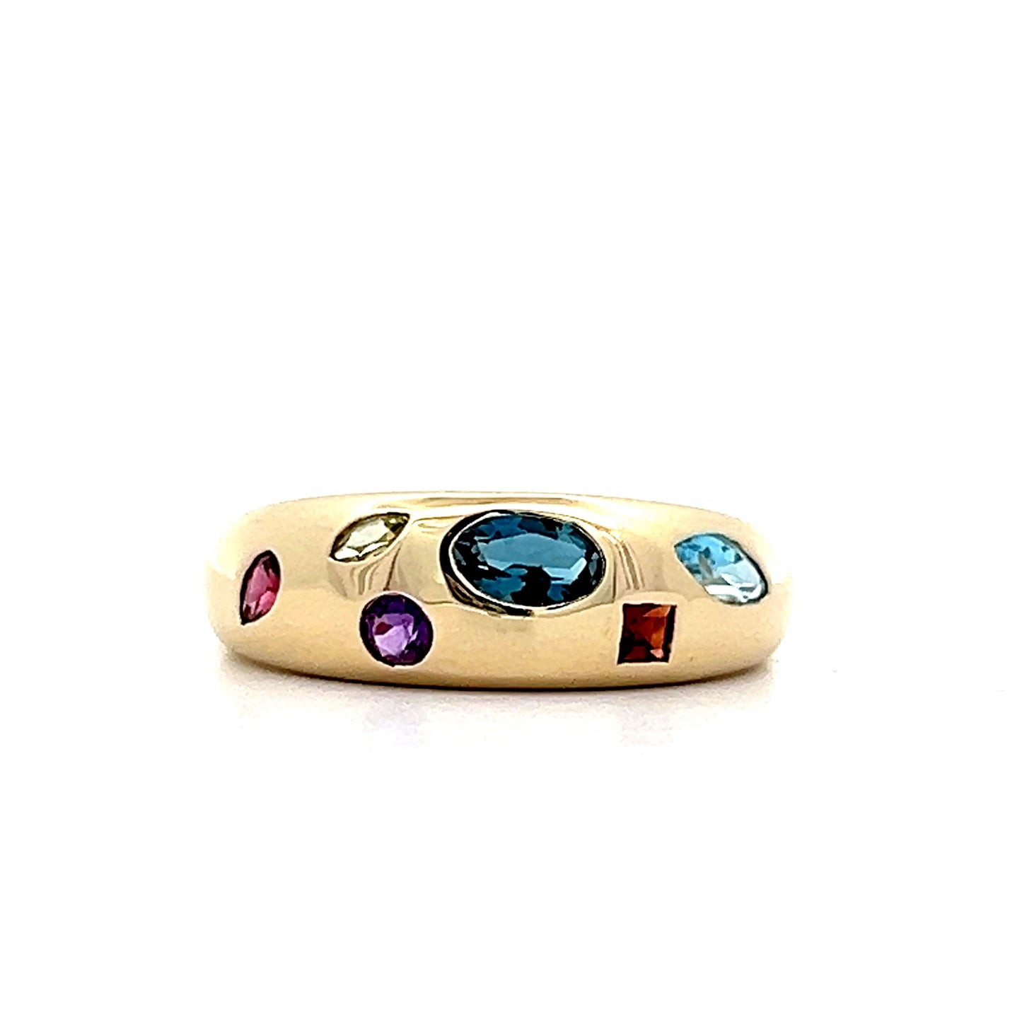 69 Multi-Gemstone Dome Stacking Ring in 14k Yellow Gold – Filigree