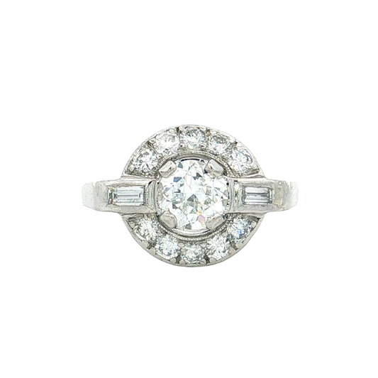 .70 GIA Vintage Diamond Halo Engagement Ring Platinum
