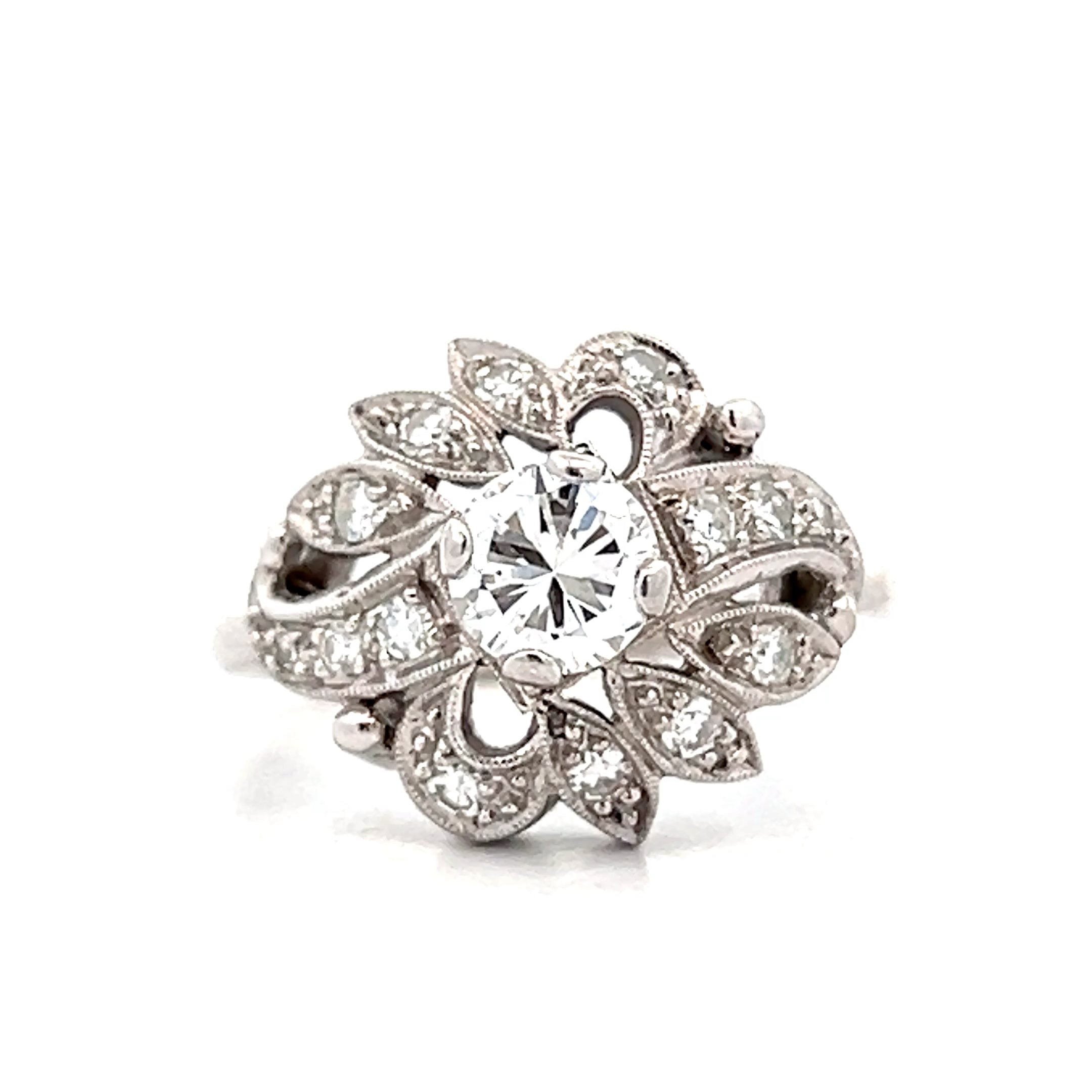 70 Vintage Mid-Century Diamond Floral Cocktail Ring 14k