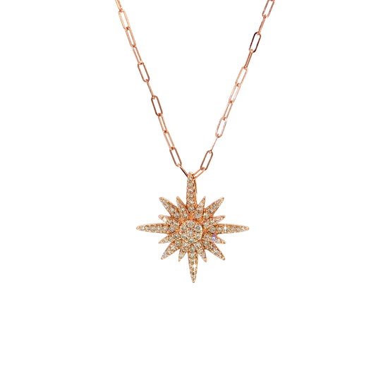 .71 Diamond Starburst Pendant Necklace 14k Rose Gold