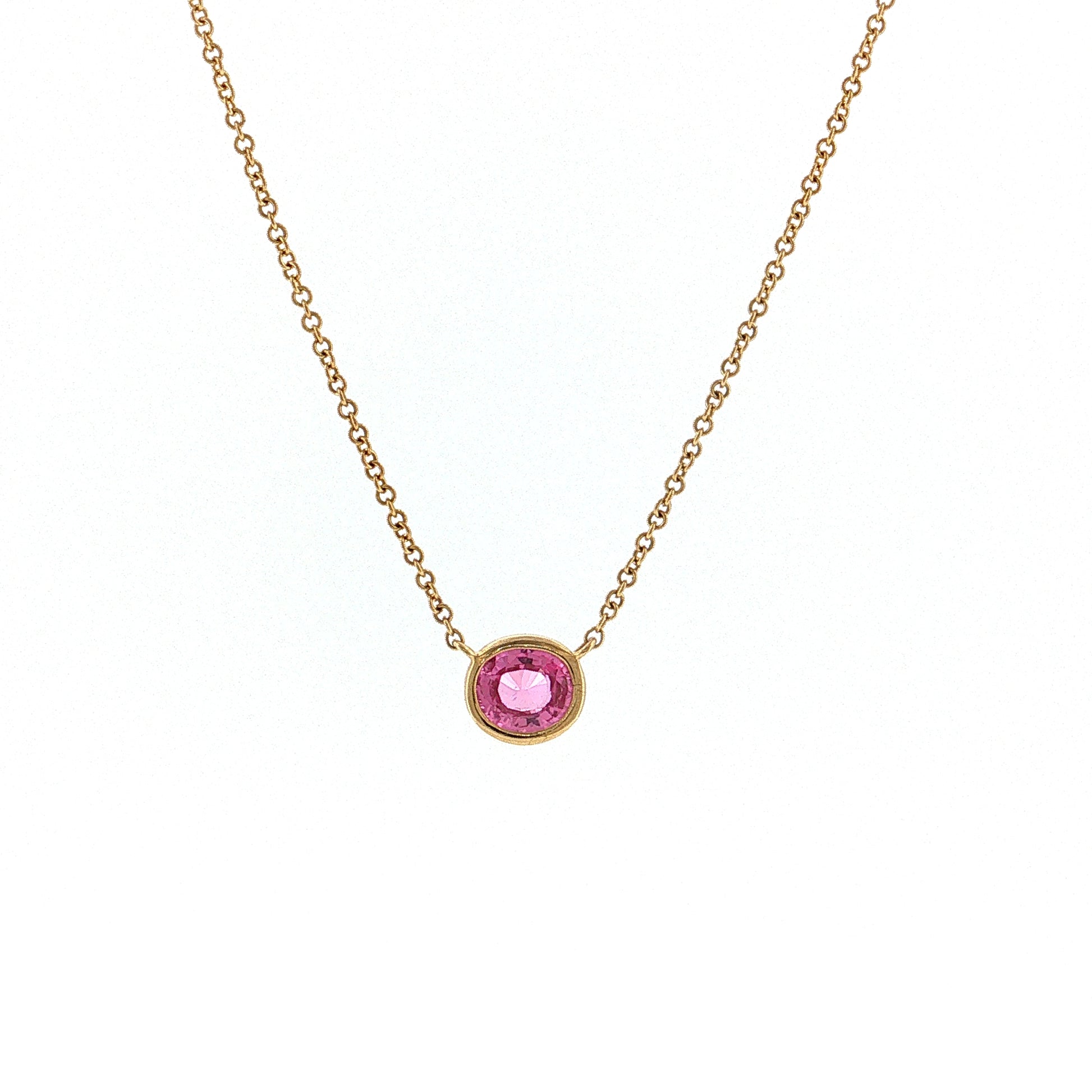 .71 Oval Pink Sapphire Pendant Necklace 14k Yellow Gold
