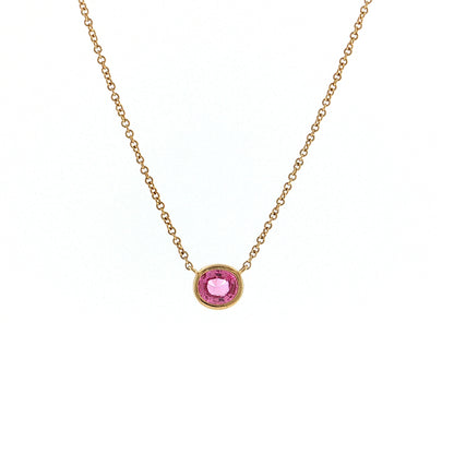 .71 Oval Pink Sapphire Pendant Necklace 14k Yellow Gold