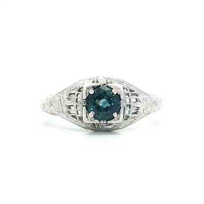 .72 Antique Art Deco Teal Sapphire Engagement Ring 18k