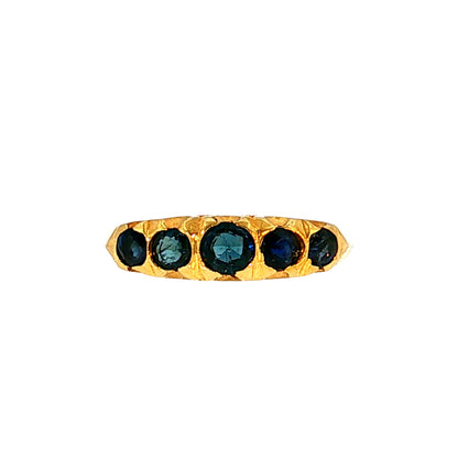 .72 Vintage Victorian Blue Sapphire Five Stone Ring 14k