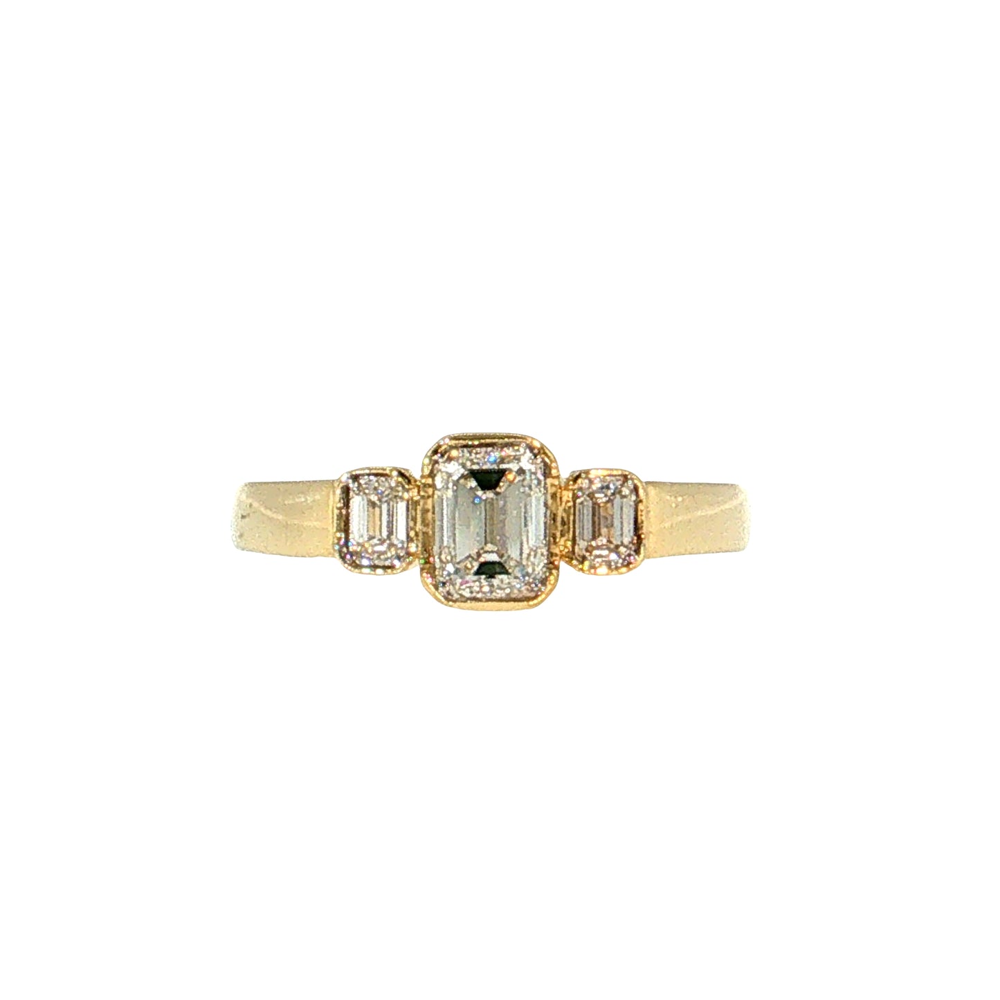 .73 Emerald Cut Diamond Three Stone Ring 14k Yellow Gold