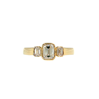 .73 Emerald Cut Diamond Three Stone Ring 14k Yellow Gold