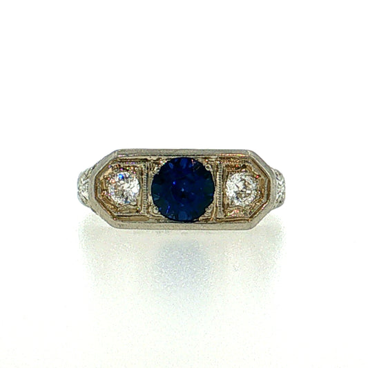 .73 Vintage Art Deco Sapphire Engagement Ring 14k