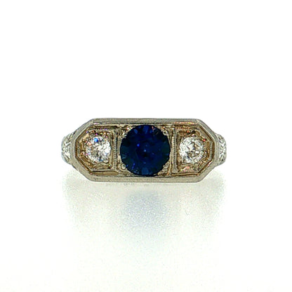 .73 Vintage Art Deco Sapphire Three Stone Ring 14k