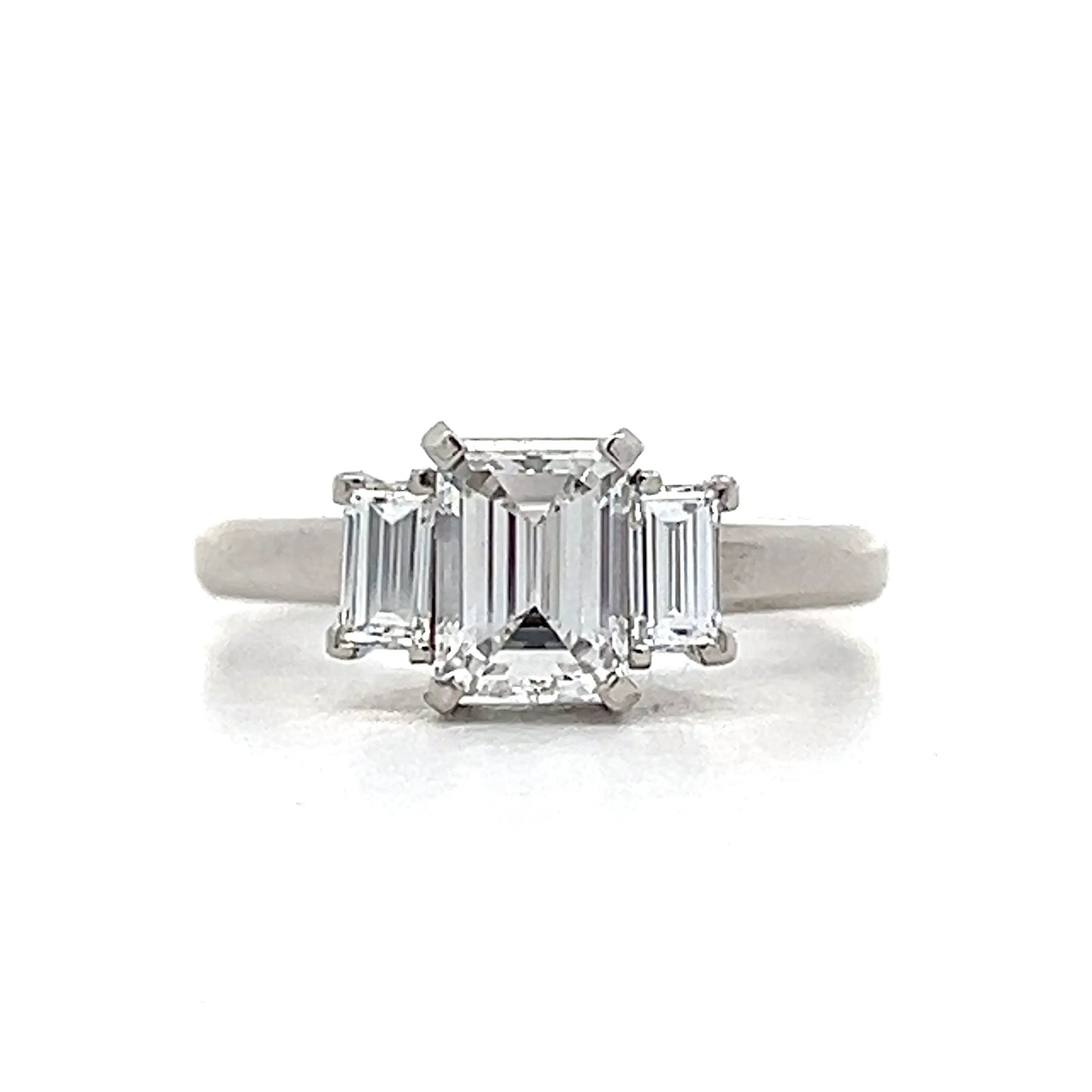 .74 Emerald Cut Three Stone Engagement Ring Platinum