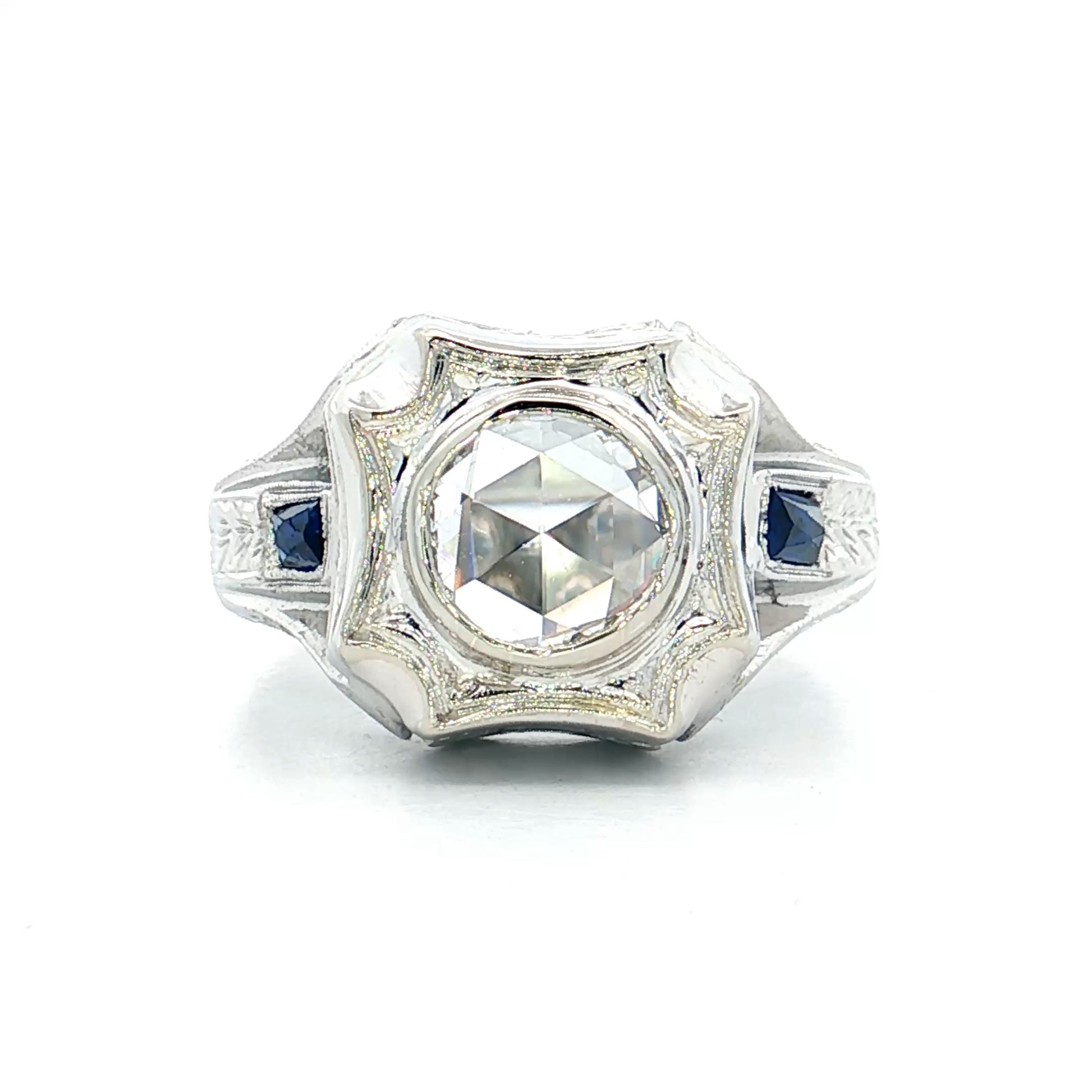 .74 Mens Antique Rose Cut Diamond Ring 18k White Gold