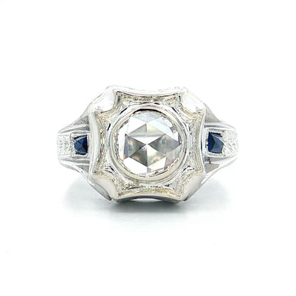 .74 Mens Antique Rose Cut Diamond Ring 18k White Gold