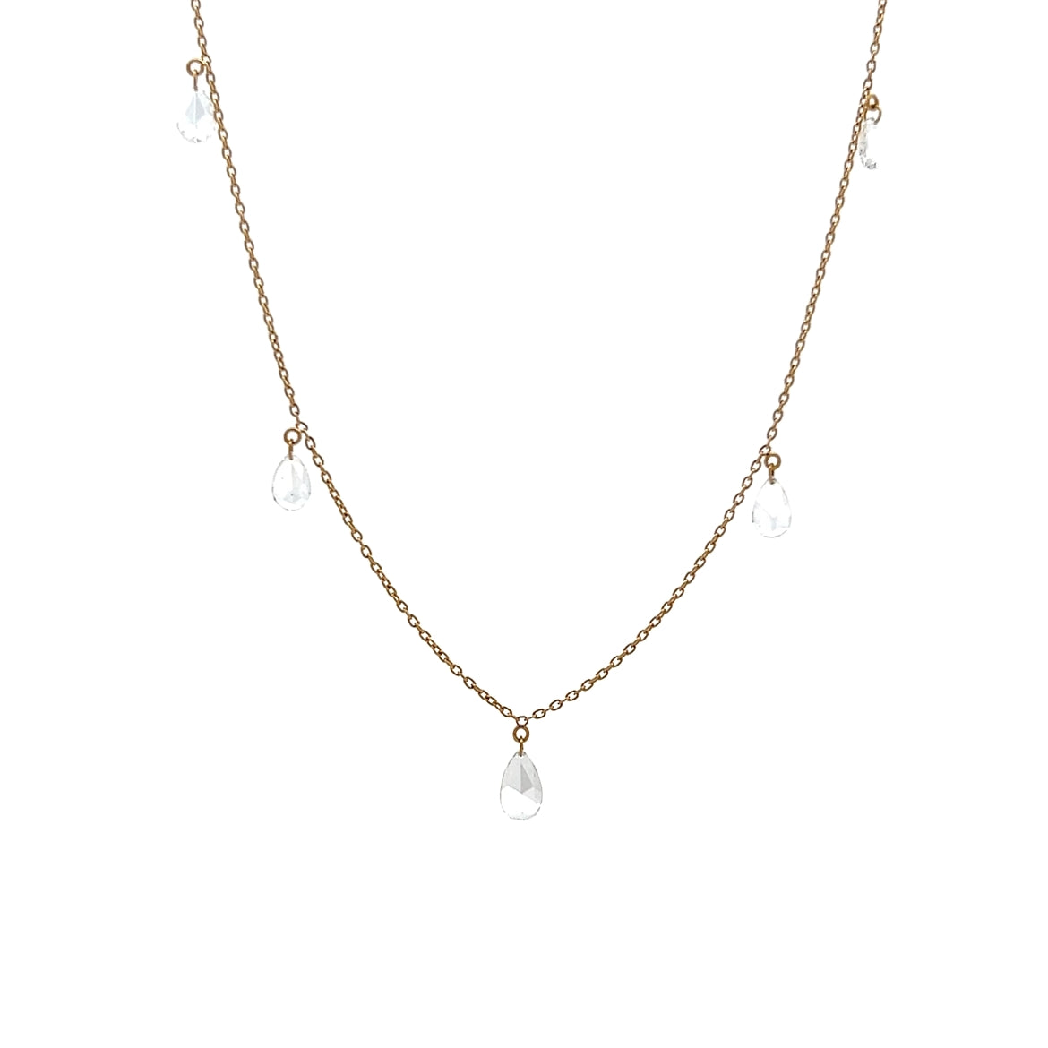 .74 Pear Shaped Rose Cut Diamond Necklace in 14k