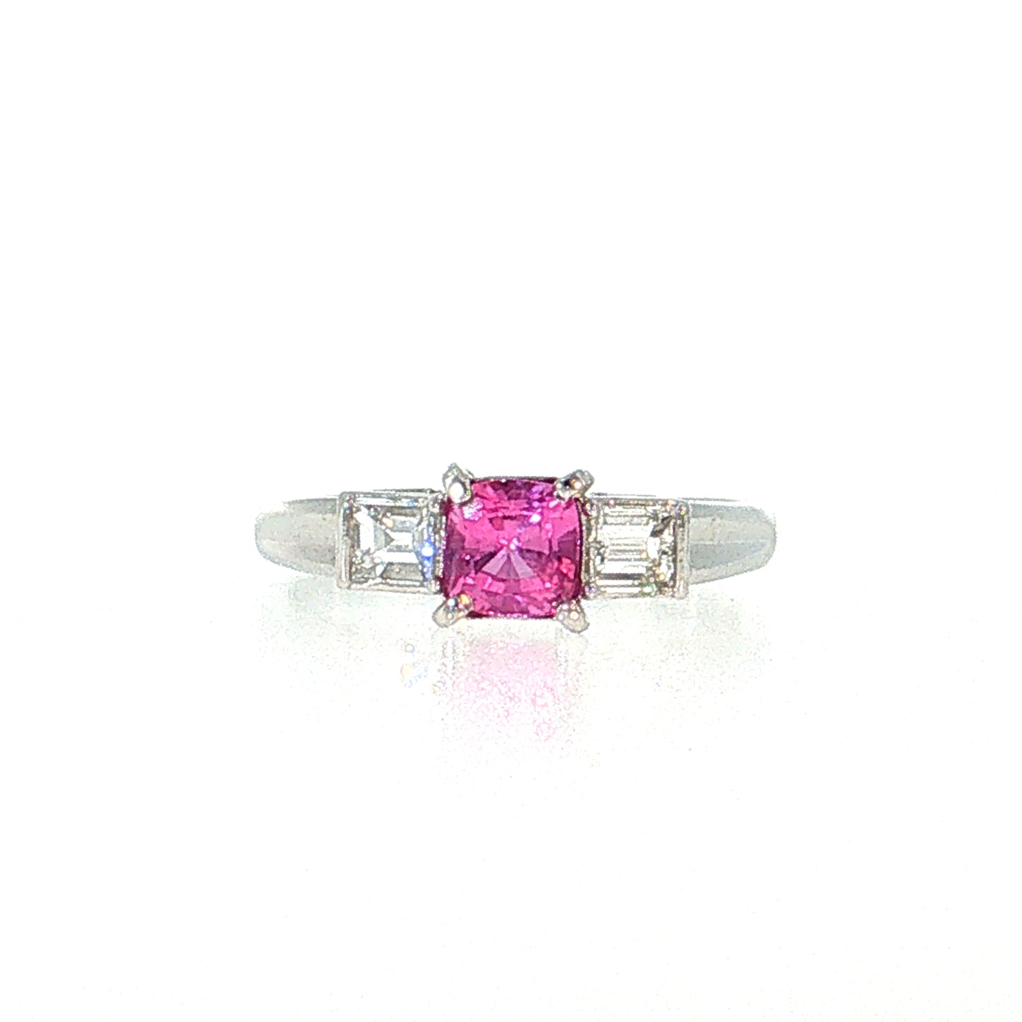.74 Pink Sapphire Three Stone Engagement Ring Platinum