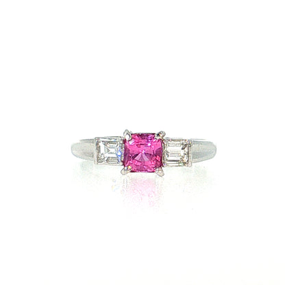 .74 Pink Sapphire Three Stone Engagement Ring Platinum