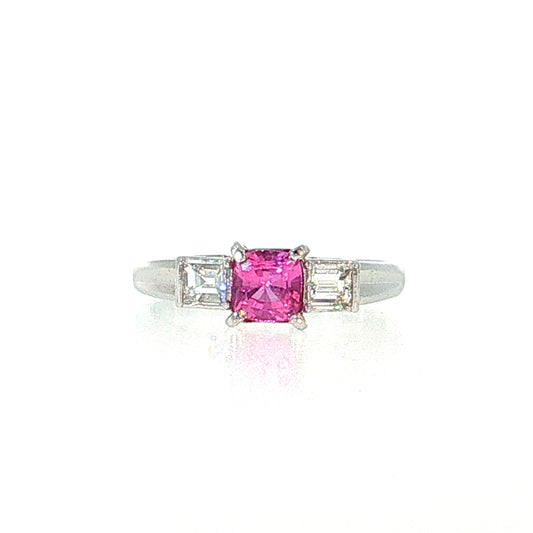 .74 Pink Sapphire Three Stone Engagement Ring Platinum