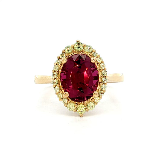 .74 Rhodolite Garnet & Peridot Cocktail Ring 14k