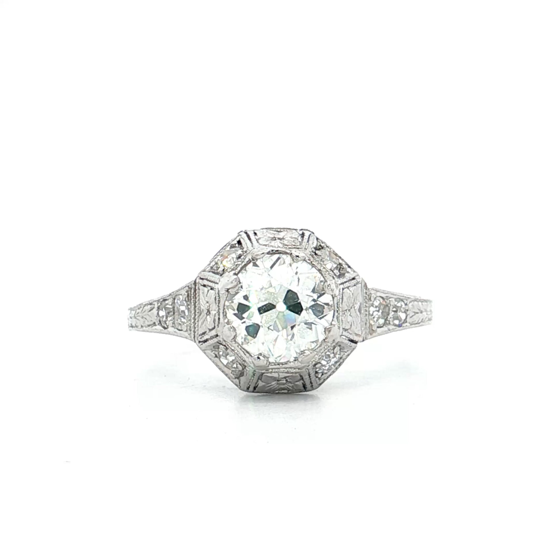 .75 Antique Deco Euro Diamond Engagement Ring 18k