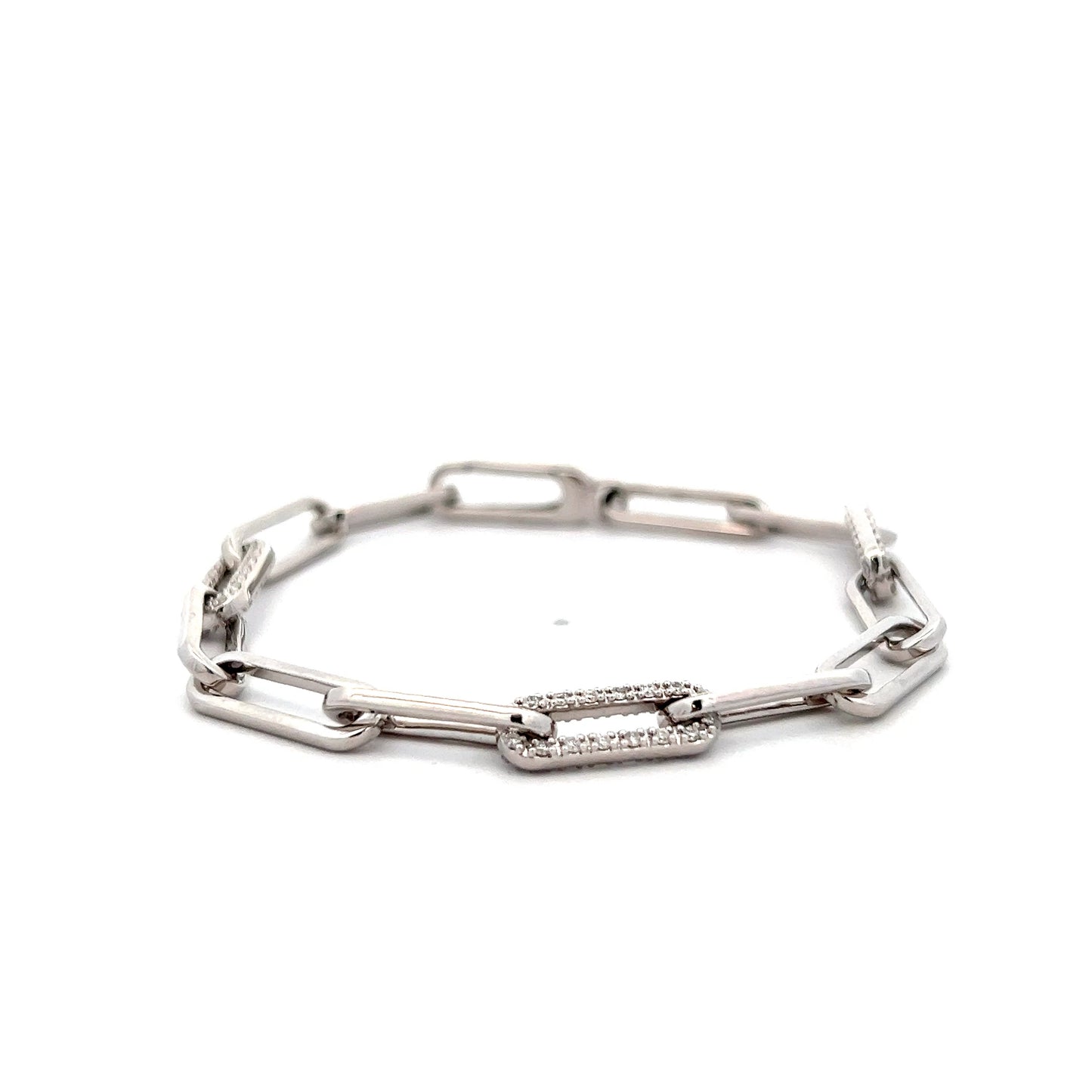 .75 Diamond Paperclip Bracelet in 14k White Gold