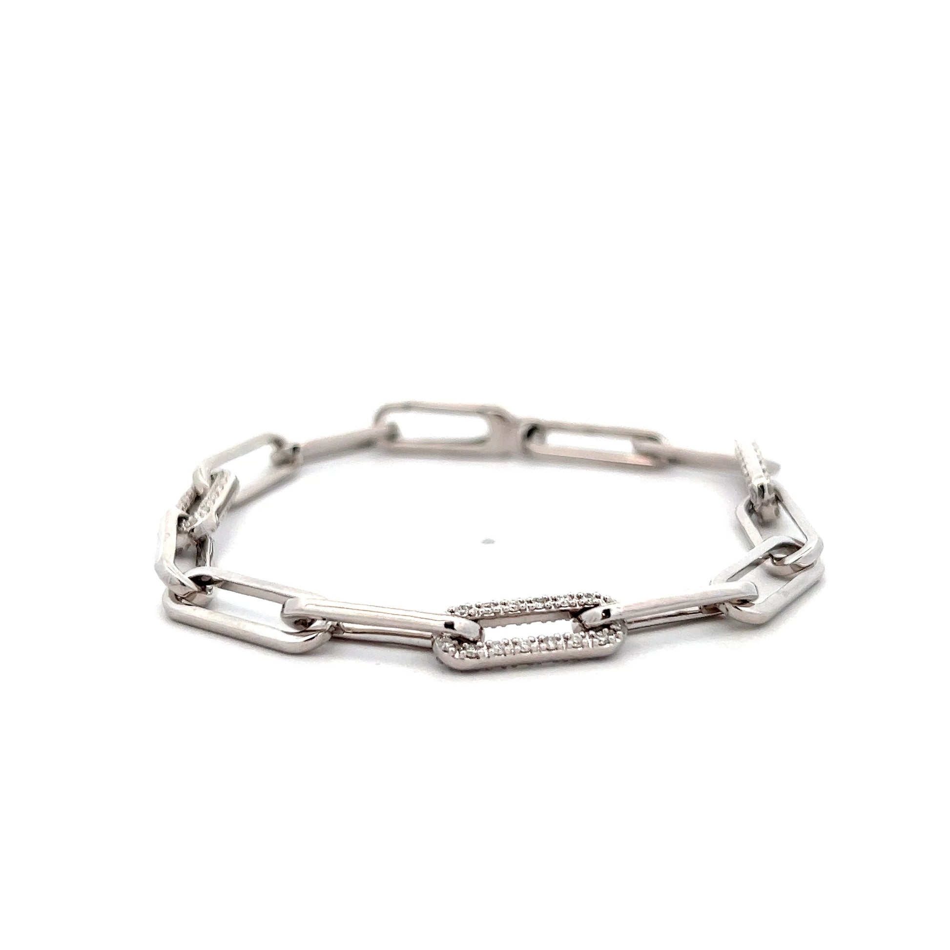 .75 Diamond Paperclip Bracelet in 14k White Gold