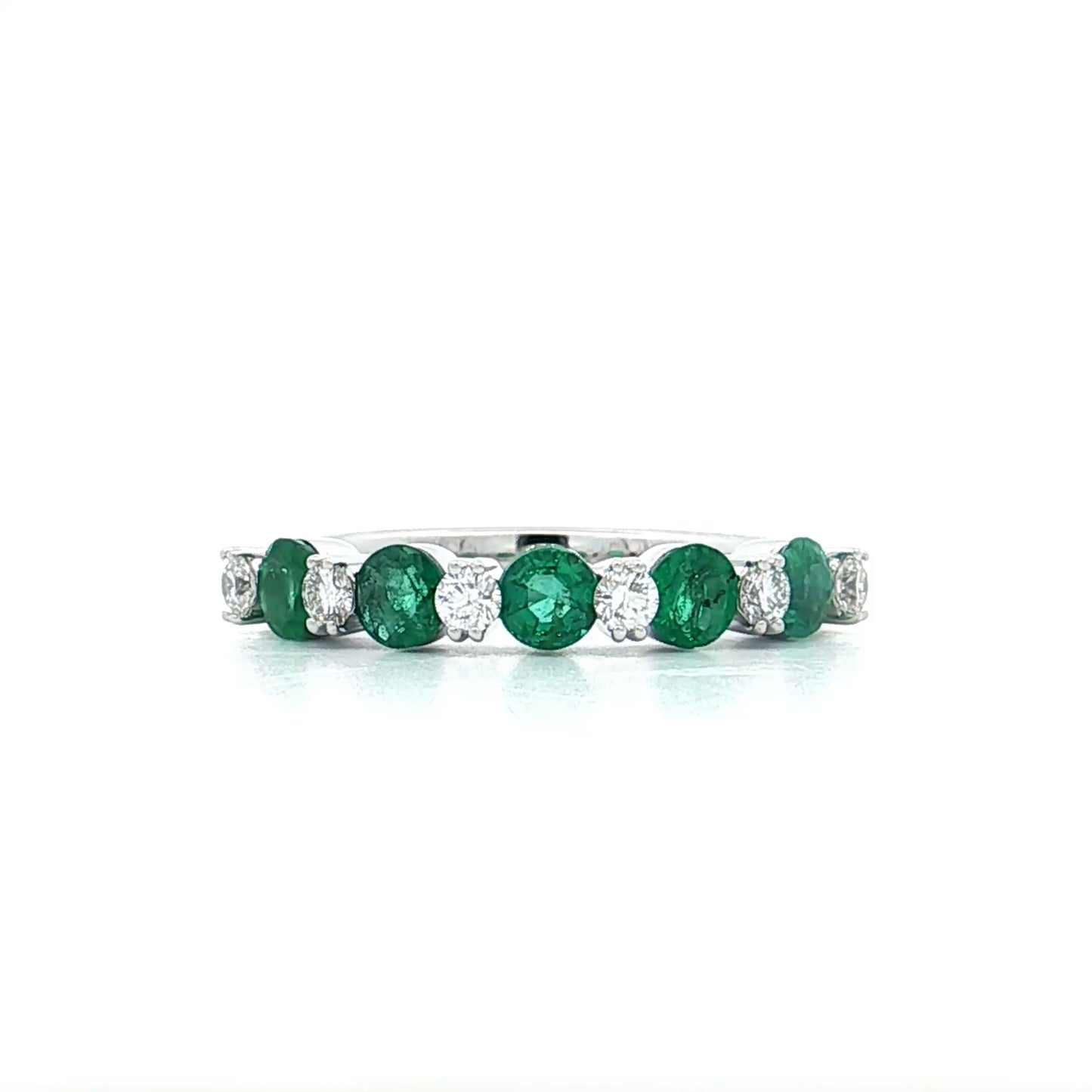 .75 Emerald & Diamond Stacking Band 14k White Gold